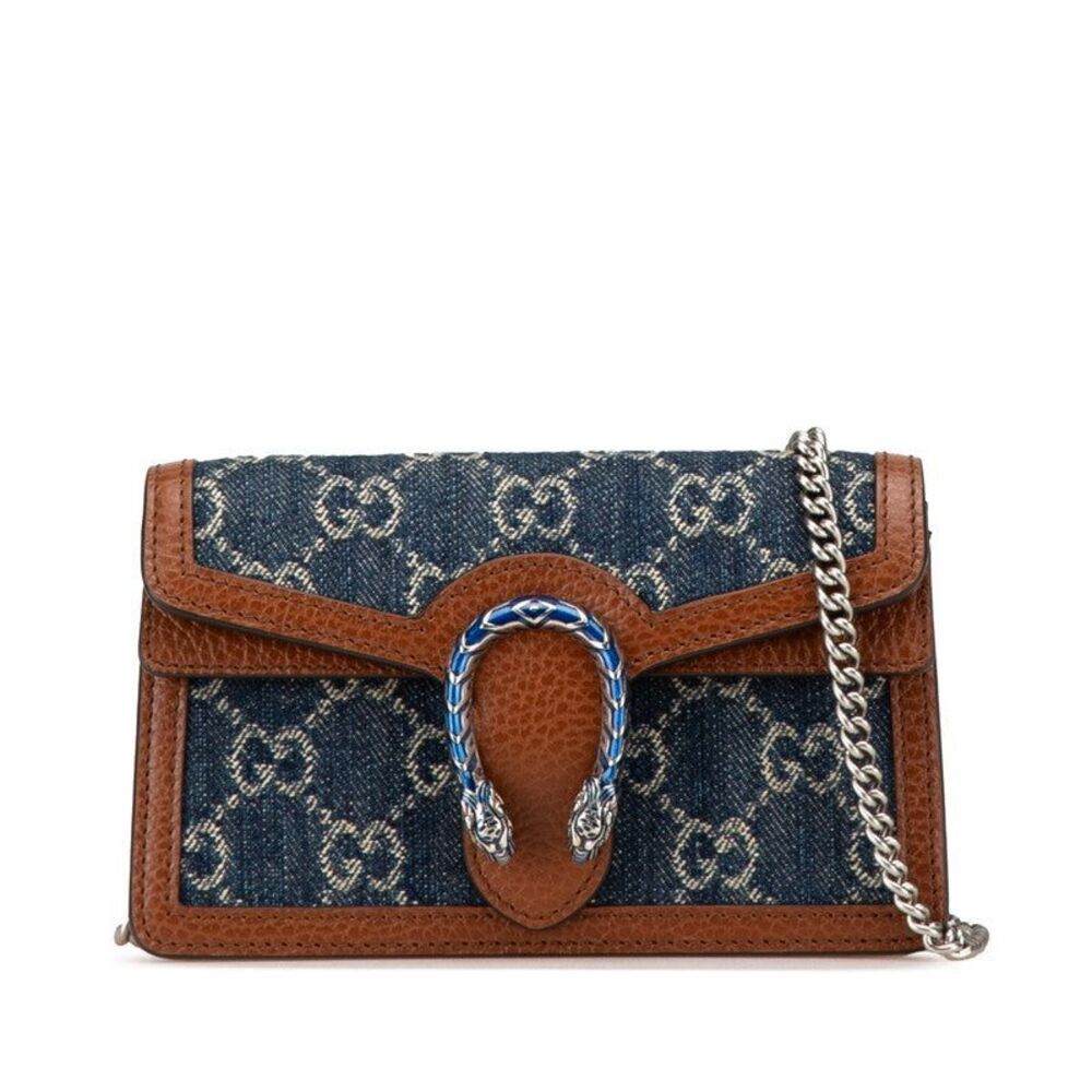 GUCCI GG Denim Dionysus Super Mini Bag Chain 2way Shoulder Bag Indigo Blue Brown